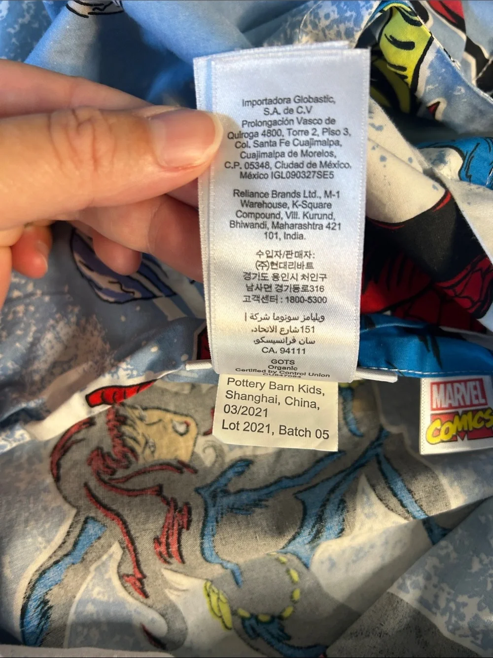 Pottery Barn Kids Marvel Comics Superhero Print Pillow Sham - Blue 100% Organic